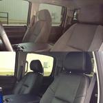 Chevy Silverado truck, before and after Katzkin Leather installation.